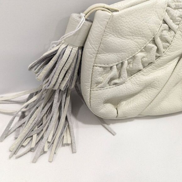 WHBM Soft Leather Clutch Cream Bag Purse Ruffle Zip Closure Inside Pockets Party - Picture 2 of 11